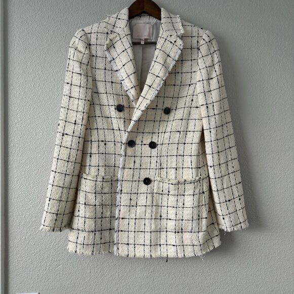 Rebecca Taylor Women’s ivory cream Plaid Tweed Blazer  6‎ - Picture 8 of 15